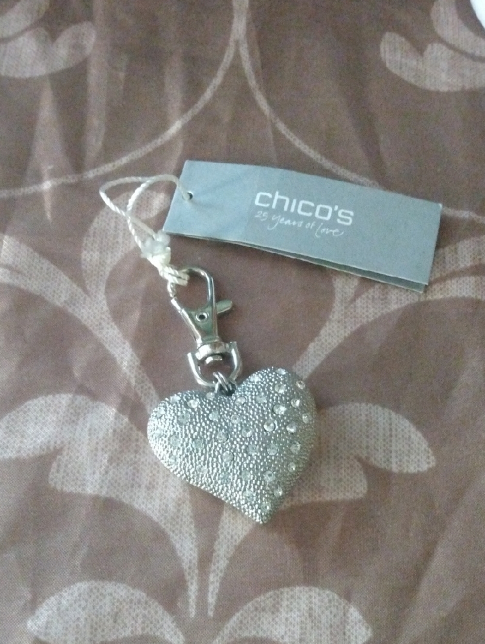 Chico's Silver Glitter Heart Charm Pendant Bag Charm